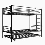 Bellemave Metal Bunk Bed with Trundle, Twin Over Twin Bunk with Guardrail and Ladder for Kids/Teenagers, Adults, No Box Spring Needed, Black with Ladder Bellemave