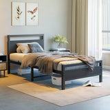 BOFENG Twin Bed Frame with Wood Headboard,Metal Single Platform Bed Frame Twin Size No Box Spring Needed,Heavy Duty Metal Slats Support,Noise Free,Single Bed Base,Easy Assembly,Black BOFENG