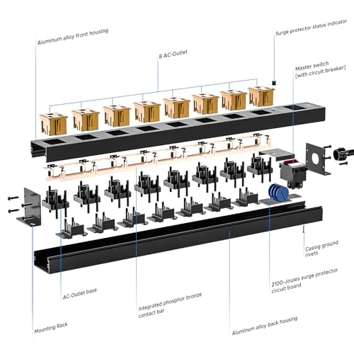 CRST 8 Outlet Metal Long Power Strip, 2100J Heavy Duty Surge Protector Power Strip, 6 FT Cord Mountable Wide Spaced Workshop Garage Power Strip, 15amp/1875W(Black+Yellow) CRST