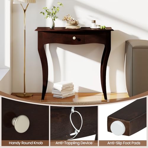 Giantex Wooden Console Table, Chic Accent Entryway Table with Storage Drawers, Solid Rubber Wood Legs and Metal Guide Rails, Vintage Sofa Tables for Living Room, Foyer, Bedroom and Entrance Giantex