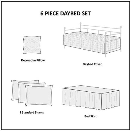 Madison Park Daybed Cover Double Sided Quilting Casual Design All Season Bedding Set with Bedskirt, Matching Shams, Decorative Pillow, 75 in x 39 in, Yosemite, Purple Teal Madison Park
