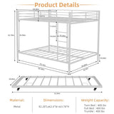 HSUFLWS Metal Queen Over Queen Bunk Bed with Trundle, Heavy Duty Bunk Beds with Full-Length Guardrails & Double Side Ladders, 3 Bunk Beds for Kids Teens Adults, Noise-Free (White, Queens Over Queens) HSUFLWS