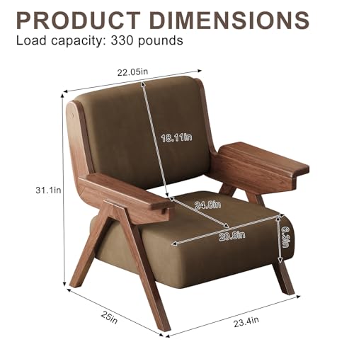 Euklea Mid Century Modern Accent Chair, Fabric Upholstered Lounge Arm Chair with Solid Wood Frame for Living Room, Bedroom, Office, Reading Corner (Coffee, Set of 2) Euklea