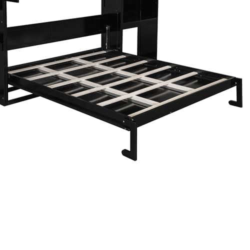 Quarte Queen Size Murphy Bed with Cabinet, Desk & Vanity - Space-Saving Wall Bed Furniture for Small Rooms,Multi-Functional Fold-Down Bed with Storage (Espresso#V) Quarte