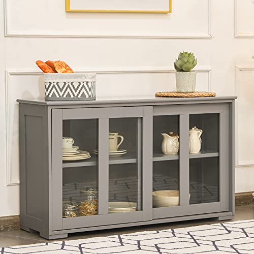 Giantex Buffet Sideboard, Wood Credenza with Sliding Doors, Storage Cabinet with Adjustable Shelf, Modern Console Table, Kitchen Cupboard, Buffet Pantry, Living Room Dining Room Furniture (Gray) Giantex
