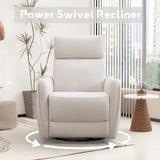 Bonzy Home Power Swivel Rocker Recliner Chair with USB Port, Wide Seat, Head & Lumbar Support, Upholstered Glider Chair for Living Room, Nursery, Bedroom, Cream White