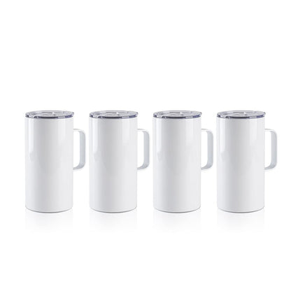 PYD Life 4 PCS Sublimation Blank Tumbler 20 OZ White Mugs with Handle,Stainless Steel Coffee Travel Mug with Sliding Lid for Cricut Mug Press Machine