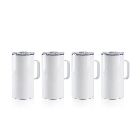 PYD Life 4 PCS Sublimation Blank Tumbler 20 OZ White Mugs with Handle,Stainless Steel Coffee Travel Mug with Sliding Lid for Cricut Mug Press Machine PYD Life