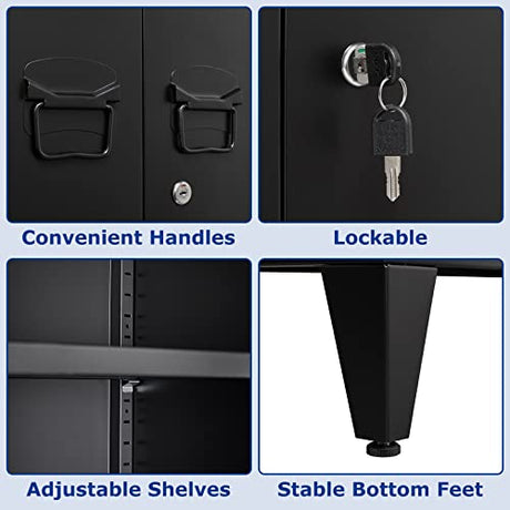 AFAIF Metal Storage Cabinet with Lock, Locking Cabinets with 2 Doors and Shelves, Lockable Steel Locker Cupboard, Small Sideboard Buffet Cabinet for Home Office AFAIF