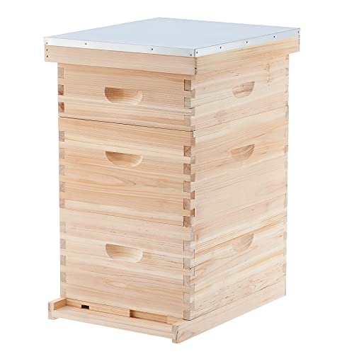 CREWORKS Bee Hive with 10 Medium &20 Deep Honeycomb Foundation Frames, Bee Box for Beekeeper Starter, Beekeeping Supplies Equipment Tool, Wood Complete Honey Bee Hives Kit, 3 Layer Bees House Box CREWORKS
