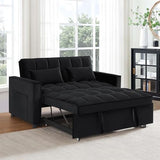 Antetek 3 in 1 Convertible Sleeper Sofa Bed, Modern Velvet Loveseat Futon Couch w/Pullout Bed, Small Love Seat Lounge Sofa w/Reclining Backrest, Toss Pillows, Pockets, Furniture for Living Room, Black Antetek