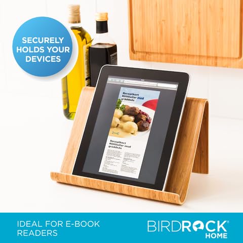 Sofia + Sam Bamboo Tablet Holder and Stand - Natural Wood - Adjustable Base for Surface, E-Readers, Smartphones - Kitchen Tabletop Organizer - Portable Stand for Books, Cookbooks, and Devices Sofia + Sam