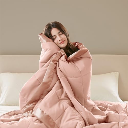 Madison Park Windom Down Alternative Blanket, Premium 3M Scotchgard Moisture Wicking Treatment, Lightweight and Soft Bed Cover For All Season, Satin Trim, Blush Full/Queen Madison Park