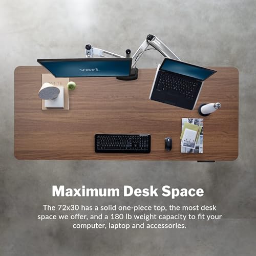 Vari Classic Electric Standing Desk - VariDesk Height Adjustable Sit/Stand Desk - Dual Motor with Memory Presets, Stable T-Style Legs - Gaming or Home Office Workstation - 72”x30”, Walnut/Black Vari
