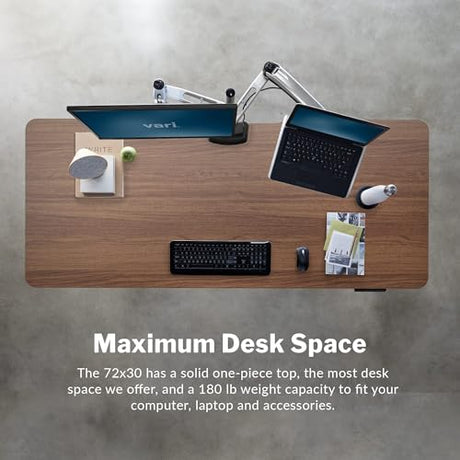 Vari Classic Electric Standing Desk - VariDesk Height Adjustable Sit/Stand Desk - Dual Motor with Memory Presets, Stable T-Style Legs - Gaming or Home Office Workstation - 72”x30”, Walnut/Black Vari