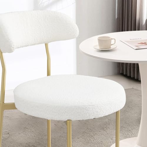 SoarTalent 3-Pieces 31.5" Round Dining Table Set for 2, White Dining Table & Boucle Upholstered Dining Chairs Set of 2 for Kitchen Dining Room Apartment Small Space(White-Gold Leg Chair) SoarTalent