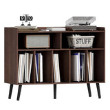 ChooChoo Record Player Stand, Turntable Stand with Vinyl Storage, Record Player Cabinet Up to 350 Albums, Cube Storage Organizer for Living Room, Walnut ChooChoo