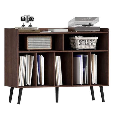ChooChoo Record Player Stand, Turntable Stand with Vinyl Storage, Record Player Cabinet Up to 350 Albums, Cube Storage Organizer for Living Room, Walnut ChooChoo