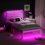 VINGLI LED Twin Bed Frame Set of 2 Solid Wood Platform Single Bed with Headboard USB Charging Station,Panel Bed, Wood Slat Support Mattress Foundation, White VINGLI