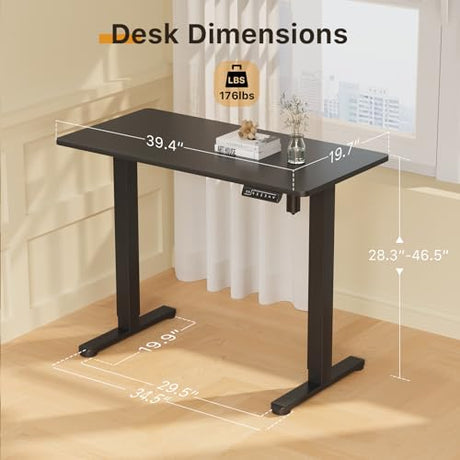 JOY worker Small Electric Standing Desk, 40" x 20" Whole Piece Height Adjustable Desk with Memory Controller, Black Sit to Stand Workstation for Home Office JOY worker