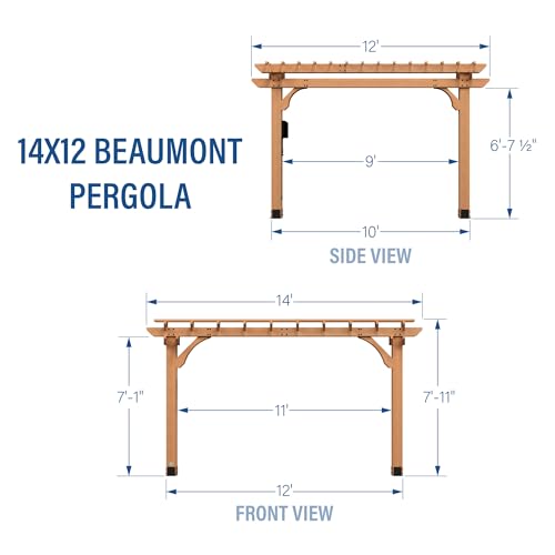 Backyard Discovery Beaumont 14x12 ft All Cedar Wood Pergola, Durable, Quality Supported Structure, Snow and Wind Supported, Rot Resistant, Backyard, Deck, Garden, Patio, Outdoor Entertaining - WoodArtSupply