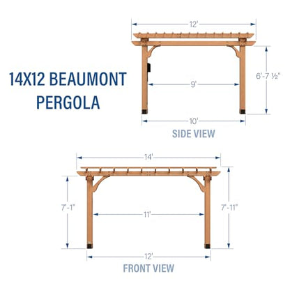 Backyard Discovery Beaumont 14x12 ft All Cedar Wood Pergola, Durable, Quality Supported Structure, Snow and Wind Supported, Rot Resistant, Backyard, Deck, Garden, Patio, Outdoor Entertaining - WoodArtSupply