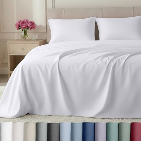 California Design Den Luxury 800 Thread Count 100% Cotton Sheets for Queen Size Bed - Soft Sateen,Deep Pockets for a Snug Fit, Durable Bedding Set - White Sheets California Design Den