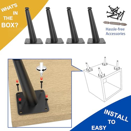 SunVFaFa 6 Inch Furniture Legs Heavy Duty, Replacement Cabinet Legs for Furniture Set of 4, Mid Century Modern Metal Short Dresser Feet for Cube Storage Futon Nightstand Ottoman, Satin Black SunVFaFa