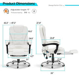 YODOLLA Ergonomic Reclining Office Chair with 7 Massage Points and Heat Function, Leather Executive Home Desk Chair w/Retractable Footrest, High Back Swivel Computer Chair, Cream White YODOLLA