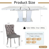 Goujxcy 7-Piece Extendable Dining Table Set for 6-8 People 63-78 Inch Kitchen Table Set with 6 Grey Upholstered Chairs Modern White Faux Marble Rectangular Dining Room Table Set for Kitchen Apartment Goujxcy