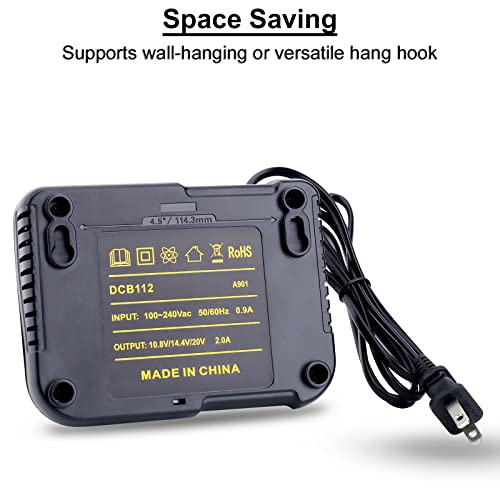 Biswaye DCB112 DCB115 20V Max Charger Charges All DCB201 DCB204 DCB606 DCB609 DCB207 DCB206 DCB203 DCB200 DCB120 DCB127 12V Max, 20V Max and 60V Max Li-Ion Cordless Tool Battery Packs Biswaye