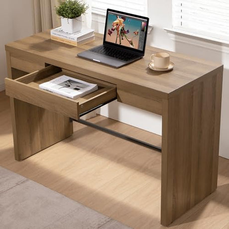 SICOTAS Computer Desk Writing Table - 47-Inch Home Office Executive Desk with Drawer, Farmhouse Study Desk with Storage,Boho Makeup Vanity Table for Bedroom Dormitory (Reclaimed Caramel Oak, 1 Piece) SICOTAS