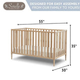 Sorelle Furniture Happy 3-in-1 Convertible Crib, Baby Crib to Toddler Bed, Sustainable Beech Wood, Non-Toxic Finish, Natural Wood Nursery Furniture