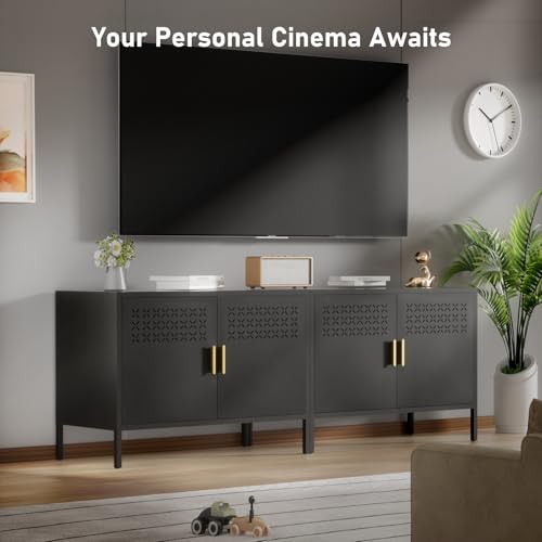 Karlovit Storage Cabinet, Metal Accent Locker Storage Cabinet with 2 Doors, Magnetic Closure, Adjustable Shelf, Tv Stands & Metal Nightstand for Living Room, Entryway and Home - Black Karlovit