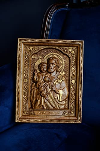 Christian Gift for Dad Saint Joseph Wooden Carved Religious Icon - Art Work from solid wood - Personalized - All sizes - Any Occasion Christian Gift Idea - WoodArtSupply