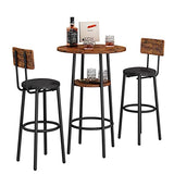 KIVENJAJA Rustic Brown 3-Piece Bistro Bar Table Set for 2 with PU Upholstered Stools KIVENJAJA