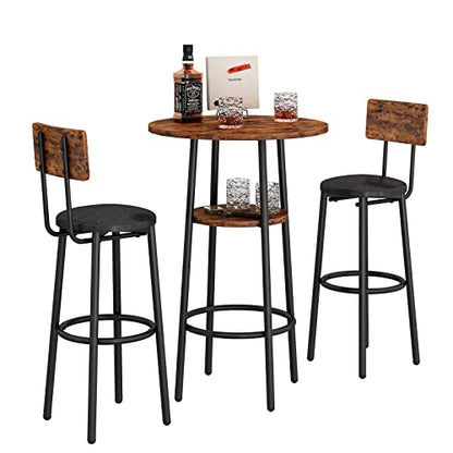 KIVENJAJA Rustic Brown 3-Piece Bistro Bar Table Set for 2 with PU Upholstered Stools