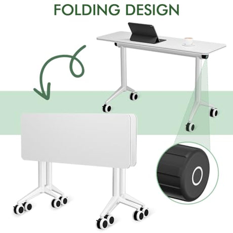 OOFAYBILL 4 Pack 55" Foldable Conference Table with Wheels & Flip Top - Commercial Mobile Meeting Table for Office Training Seminar, Space-Saving Design, Easy Folding Classroom Table OOFAYBILL