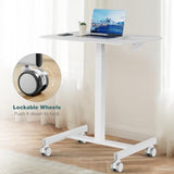NEWBULIG Small Standing Desk Mobile Rolling Laptop PC Desk on Wheels Adjustable Height Computer Workstation Portable Modern Table for Home Office Bedroom, Modern White NEWBULIG