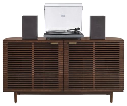 Crosley Furniture Cameron Corner Record Player Cabinet Turntable Stand, Storage for up to 230 Vinyl Records, Brown Crosley Furniture