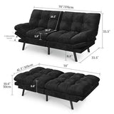 YITAHOME Futon Sofa Bed with 3-Position Adjustable Backrest & Armrests, Upholstered Loveseat Couch Bed, Expandable Foldable Design for Living Room, Bedroom, Small Apartments, Black YITAHOME