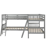 L-Shaped Bunk Bed Twin Over Twin, Quad Bunk Bed with Angle ladder and Security Guardrail, Twin size Bunk Beds Compatible with 4, Wooden Corner Bunk Beds Compatible with 0, Teens, Adults, No Box Spring MhaRt