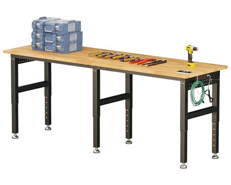 SPECRAFT 84“ Adjustable Heavy Duty Workbench with 4 AC Outlet and 2 USB Ports Power Outlets, 5000 Lbs Capacity, Rubber Wood Top for Garage, Workshop, Office SPECRAFT