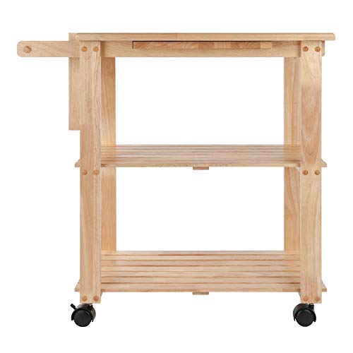 Winsome Wood Kitchen Cart With Cutting Board, Knife Block and Shelves, Beech Winsome
