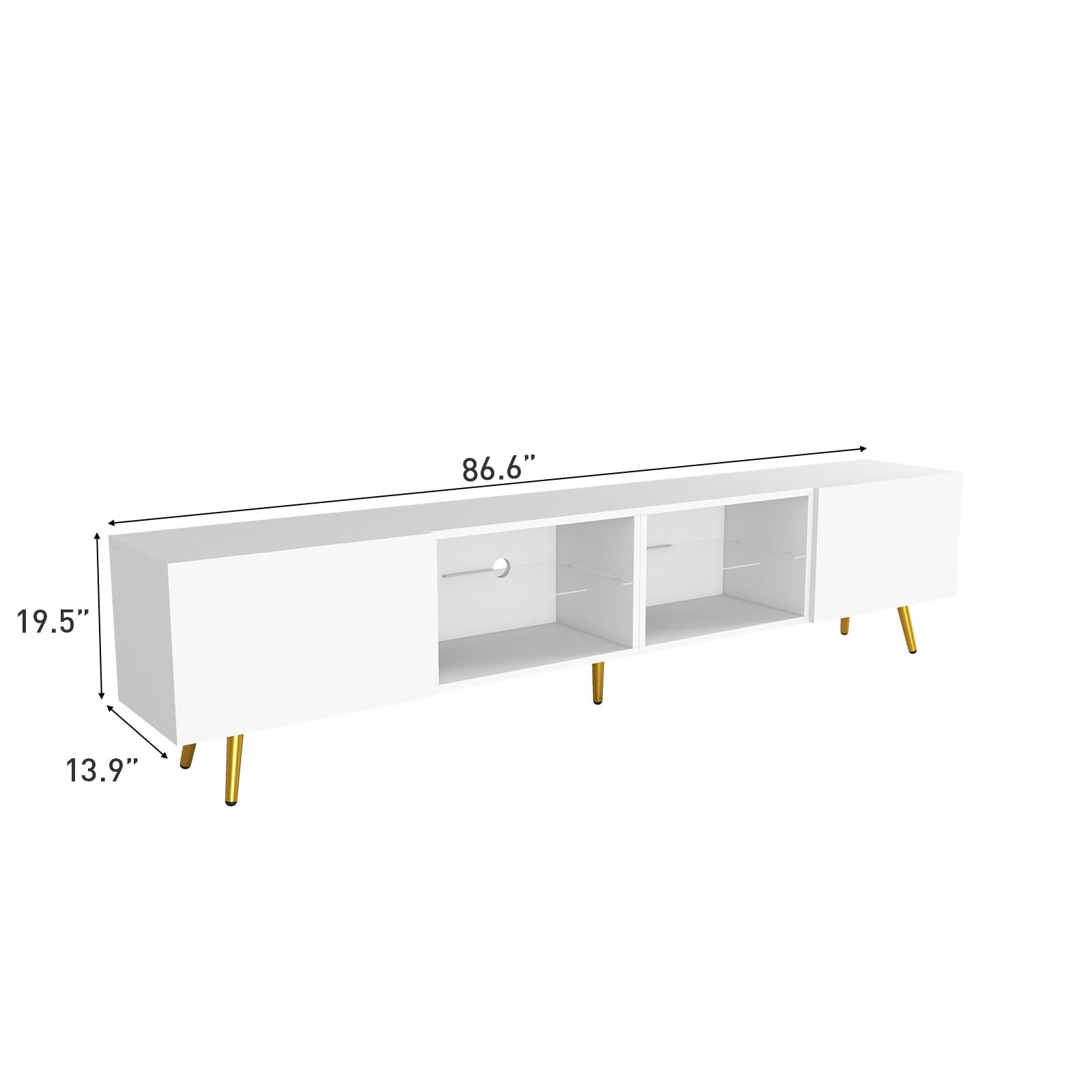 Bonzy Home 86" LED TV Stand, Modern Entertainment Center up to 90" TV, Television Console Table with Storage Cabinets for Living Room, White - WoodArtSupply