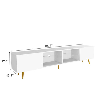 Bonzy Home 86" LED TV Stand, Modern Entertainment Center up to 90" TV, Television Console Table with Storage Cabinets for Living Room, White - WoodArtSupply