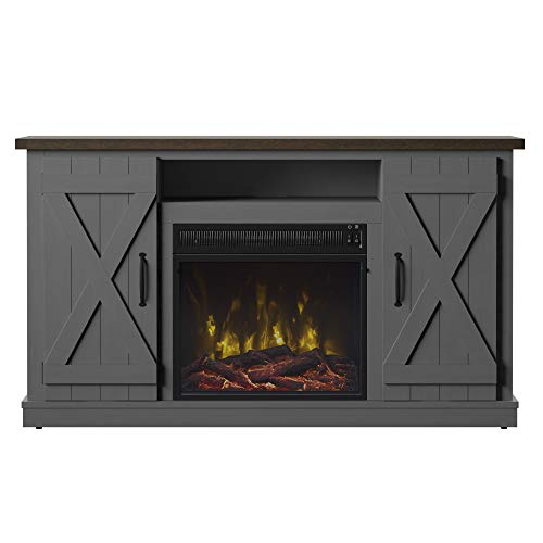 Twin Star Home Cottonwood Stand for TVs up to 55" Electric Fireplace, Antique Gray