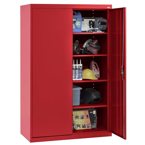 Sandusky Lee EA4R462472-01 Elite Garage Storage Cabinet, Steel Utility Cabinet with Adjustable Shelves, 72"H, Red Sandusky