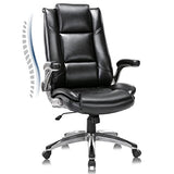 COLAMY Leather Executive Office Chair - High Back Home Computer Desk Chair with Padded Flip-up Arms, Adjustable Tilt Lock, Swivel Rolling Ergonomic Chair for Adult Working Study, Black COLAMY