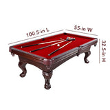 Hathaway Augusta 8-ft Pool Table Pool Table for Family Game Rooms with Burgundy Felt, 57-in Cues, Balls, Brush and Chalk - Mahogany Finish,Maple Hathaway